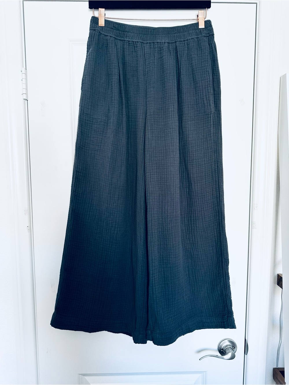 Madewell Steel Blue 100% Cotton Muslin Wide Leg Pull On Pants Medium